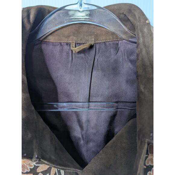 Vintage 70's Women's Suede Jacket Floral Embroidered Pointed Collar - Picture 6 of 11